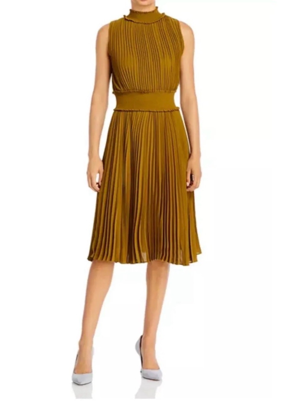 Nanette Lepore Mustard Pleated Midi Dress